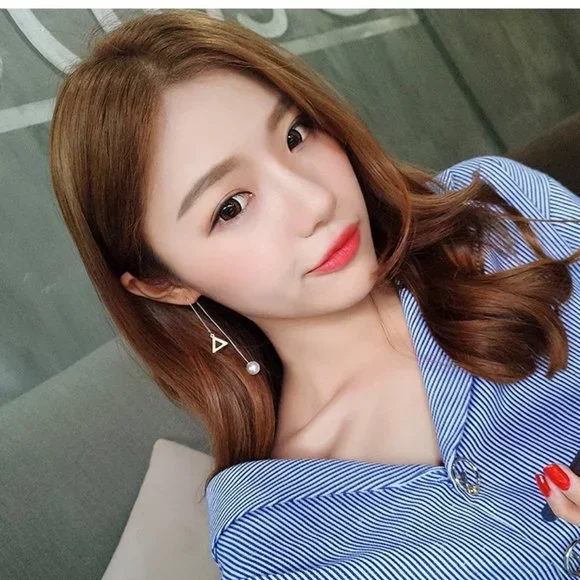 14k Gold Shell Pearl Diamonds Threader Earrings Sterling Silver - Picture 4 of 7